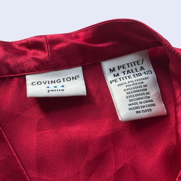 Covington Petite red satin embroidered button-front blouse M Petite - Picture 3 of 6